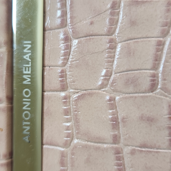 ANTONIO MELANI ▪︎ Leather Clutch w/ Handle, Pink Reptile Stamped, Excellent Cond - Picture 2 of 8